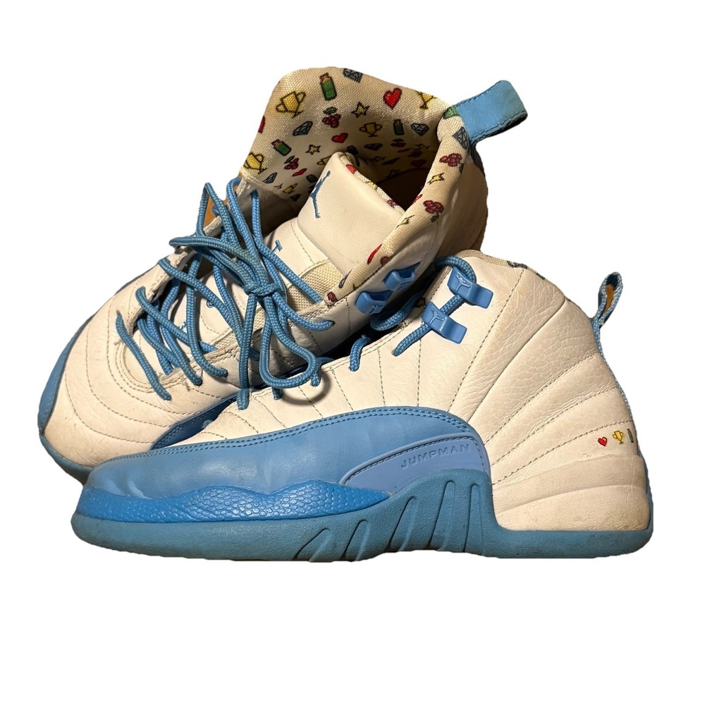 Size 5Y Jordan 12 Retro Mid Emoji Shoes DQ4365-114 Sneakers Blue White
